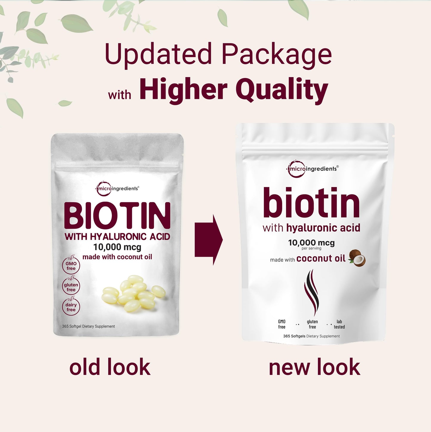 Pre-Order | Arrives in 5–10 Days – Micro Ingredients Biotin 10,000mcg w/Hyaluronic Acid 25mg | 365 Virgin Coconut Oil Softgels, Fast Release, One Year Supply, Supports Healthy Hair, Skin & Nails, Non-GMO & No Gluten