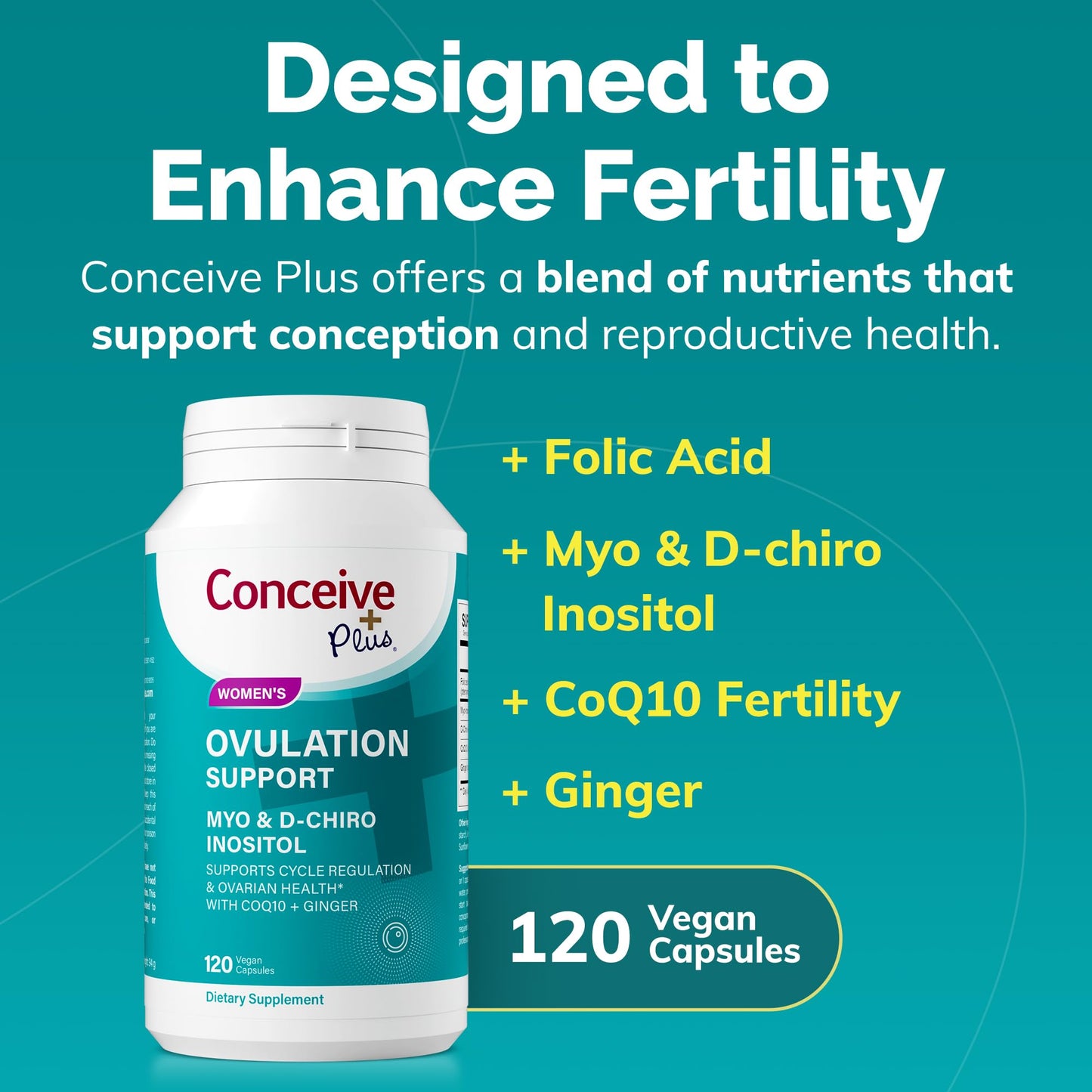 Pre-Order | Arrives in 5–10 Days – CONCEIVE PLUS Ovulation Support - Inositol Supplement | Myo-Inositol & D-Chiro Supplements | Hormone Balance for Women | COQ10, Folic Acid, Ginger | 30 Day Supply