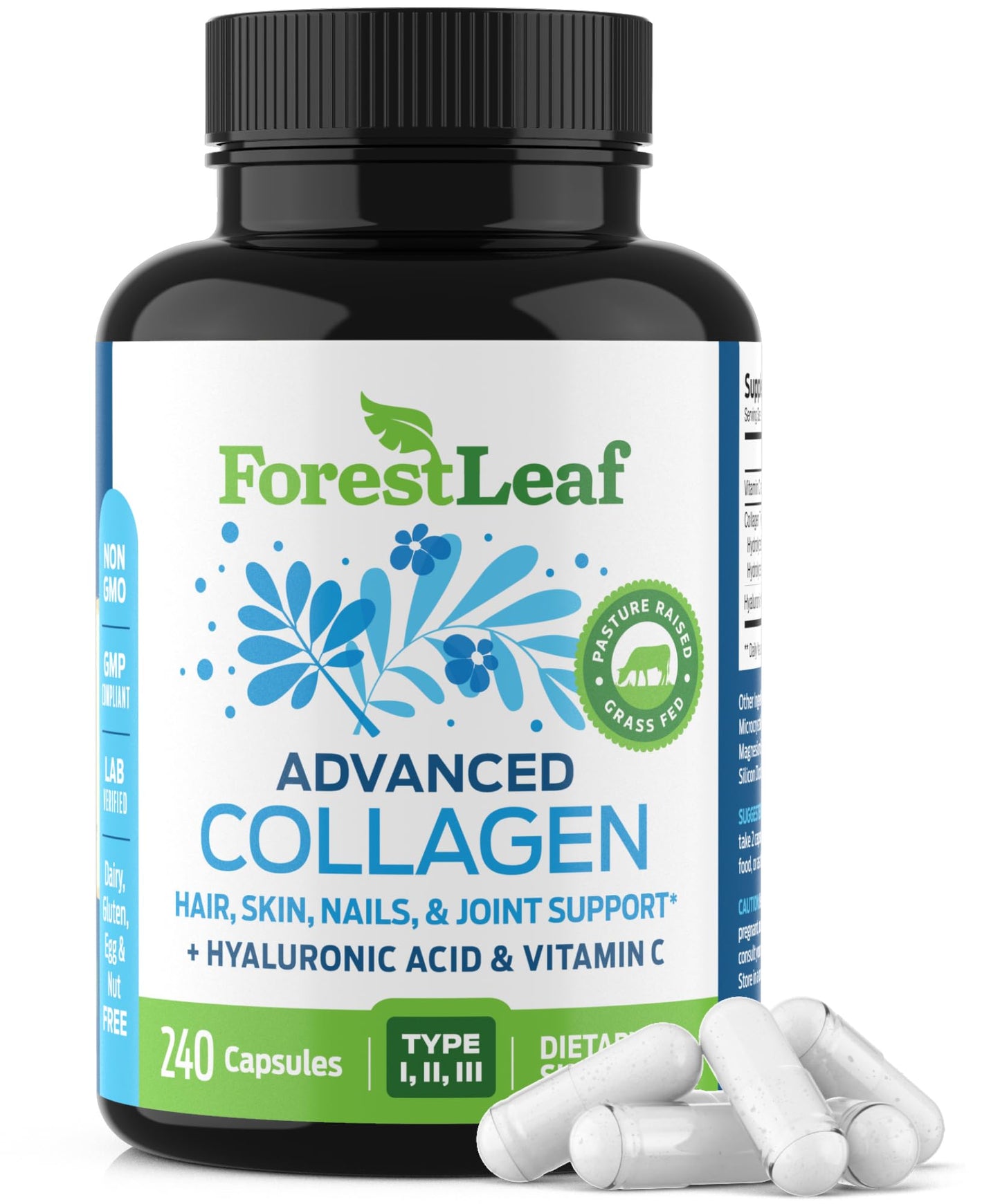Pre-Order | Arrives in 5–10 Days – ForestLeaf Multi Collagen Pills - Collagen Men & Collagen Women - Hydrolyzed Collagen Supplements with Vitamin C & Hyaluronic Acid - Collagen Capsules for Hair, Skin & Nails (240 Peptide Capsules)