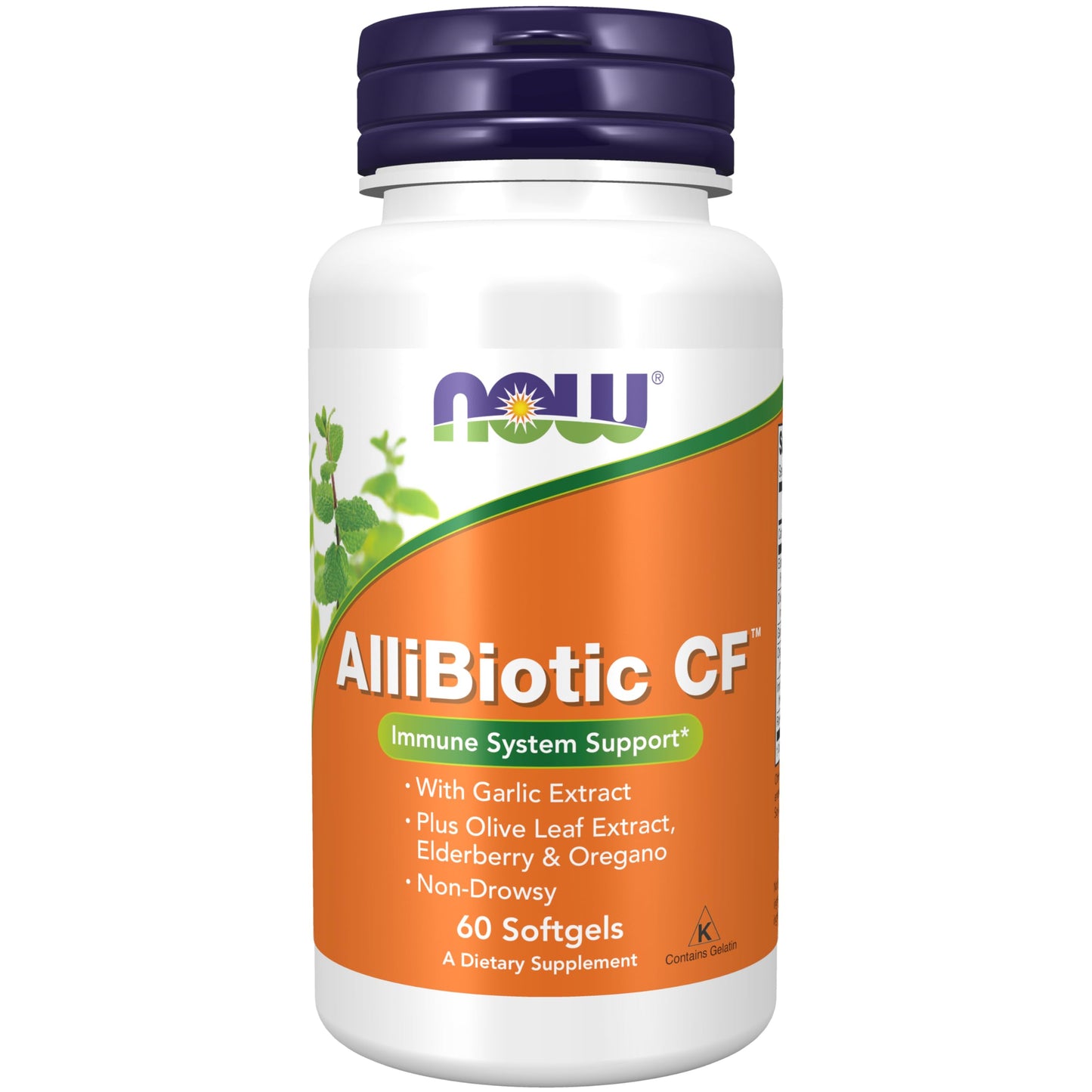 Pre-Order | Arrives in 5–10 Days – NOW Supplements, AlliBiotic CF™, with Garlic Extract, Olive Leaf Extract, Elderberry & Oregano, Non-Drowsy Formula, 60 Softgels