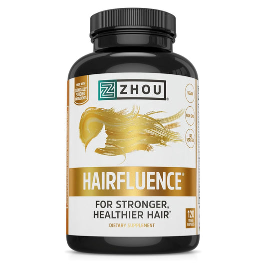 Pre-Order | Arrives in 5–10 Days – Zhou Hairfluence - Vegan Biotin Supplement for Hair Growth for Men & Women, Lustriva Hair Growth Supplement for Nails & Glowing Skin with B Vitamin Complex & Keranat - 120 Capsules (Pack of 1)