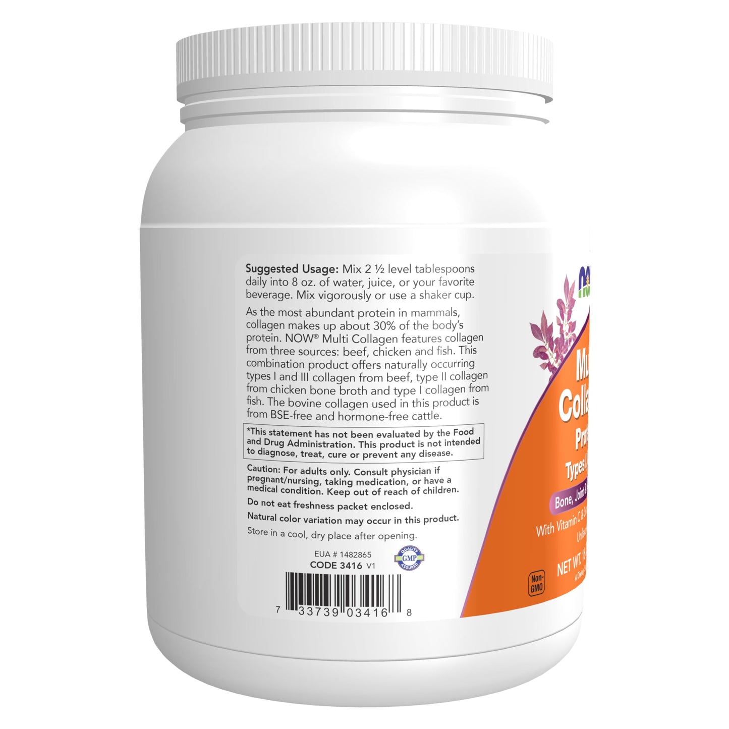 Pre-Order | Arrives in 5–10 Days – NOW Foods Supplements, Multi Collagen Protein Types I, II & III Powder, Bone, Joint, and Skin Health, 16 oz (454 g)
