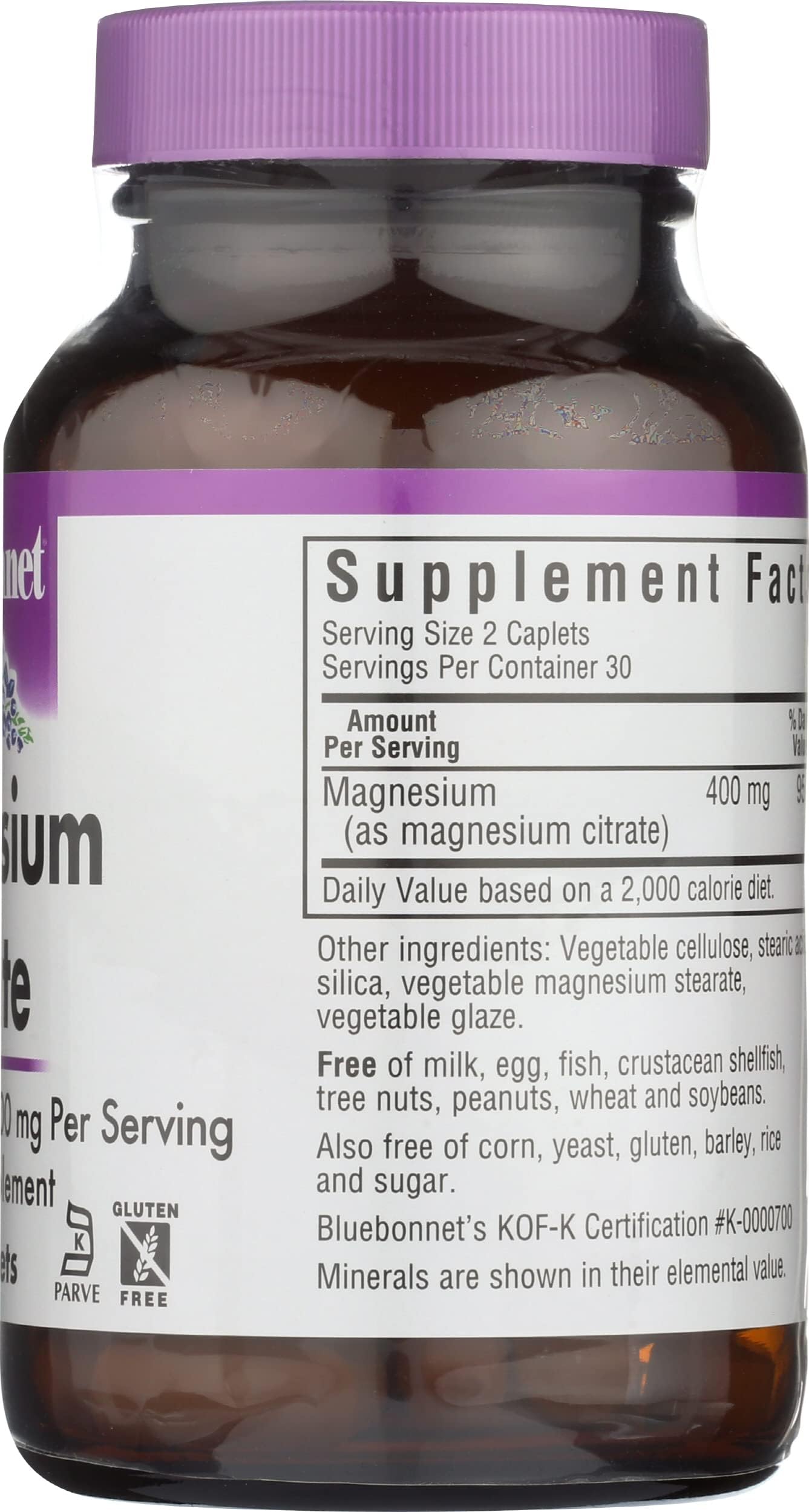 Pre-Order | Arrives in 5–10 Days – Bluebonnet Nutrition Magnesium Citrate (400mg of Magnesium)- Maximum Absorption - Supports Immune Health & Energy Production - Soyfree, Gluten-Free, Non-GMO, Kosher, Dairy Free, Vegan, 60 Caplets