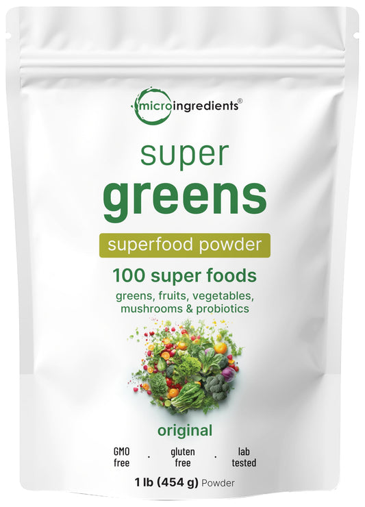 Pre-Order | Arrives in 5–10 Days – Super Greens Powder, 1lb | 100 Superfood Blend | Daily Greens, Whole Food Fruits and Vegetables, Mushrooms, & Probiotics | Wheatgrass, Spirulina, Lions Mane, Beet Root | Original, Non-GMO