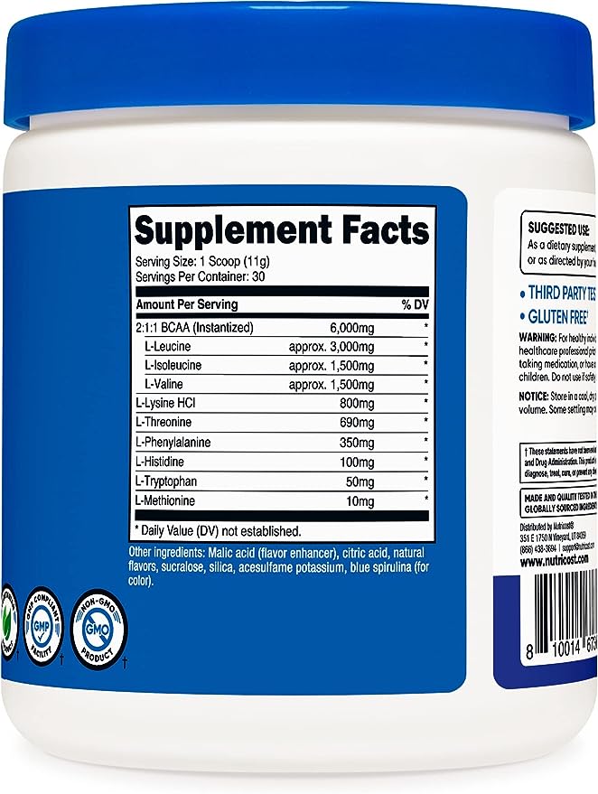 Pre-Order | Arrives in 5–10 Days – 
Nutricost EAA Powder 30 Servings (Blue Raspberry) - Essential Amino Acids - Non-GMO, Gluten Free, Vegetarian Friendly