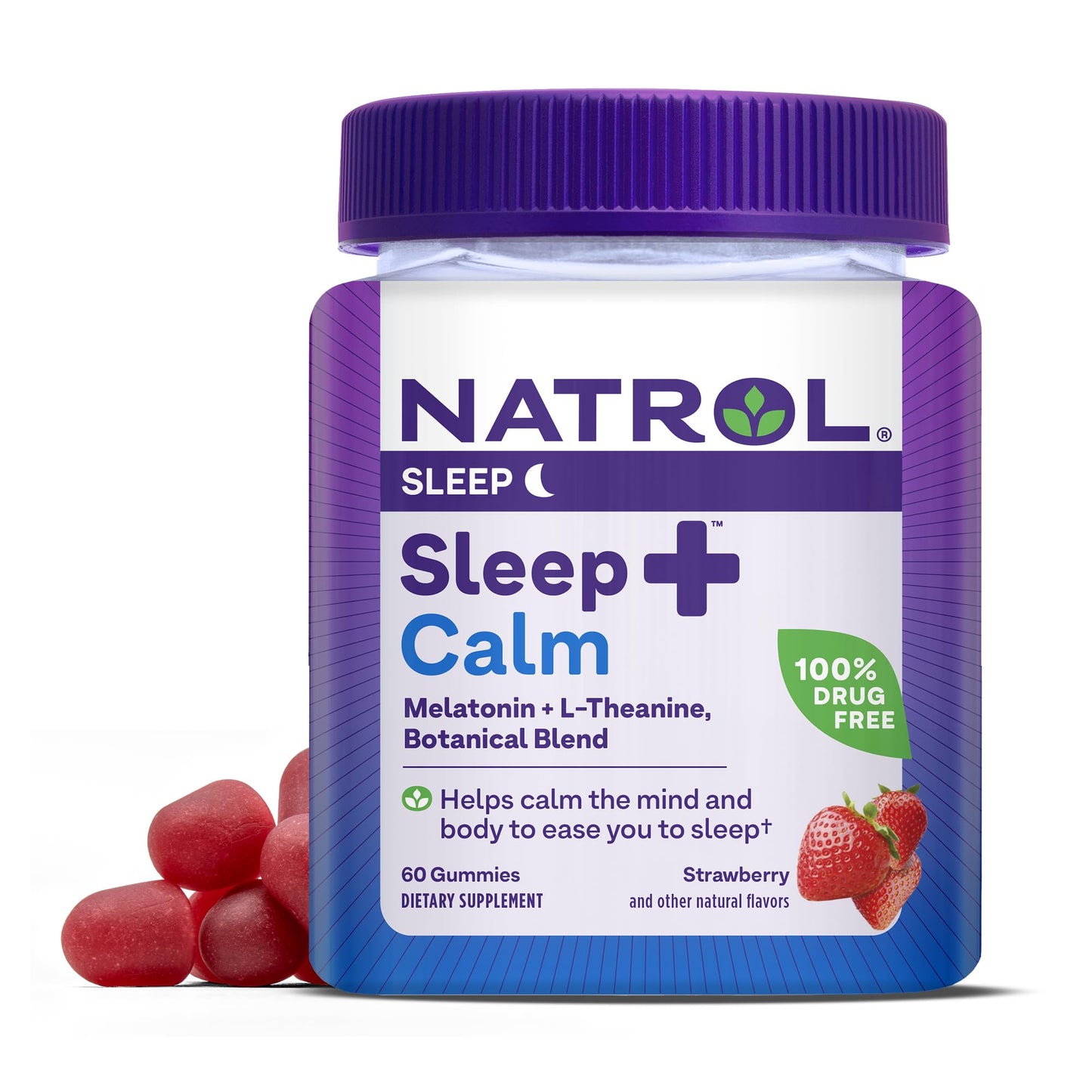 Pre-Order | Arrives in 5–10 Days – Natrol Sleep+ Calm Melatonin Gummies for Adults, Sleep Gummies, Strawberry Flavor, 60 Gummies, 30 Day Supply