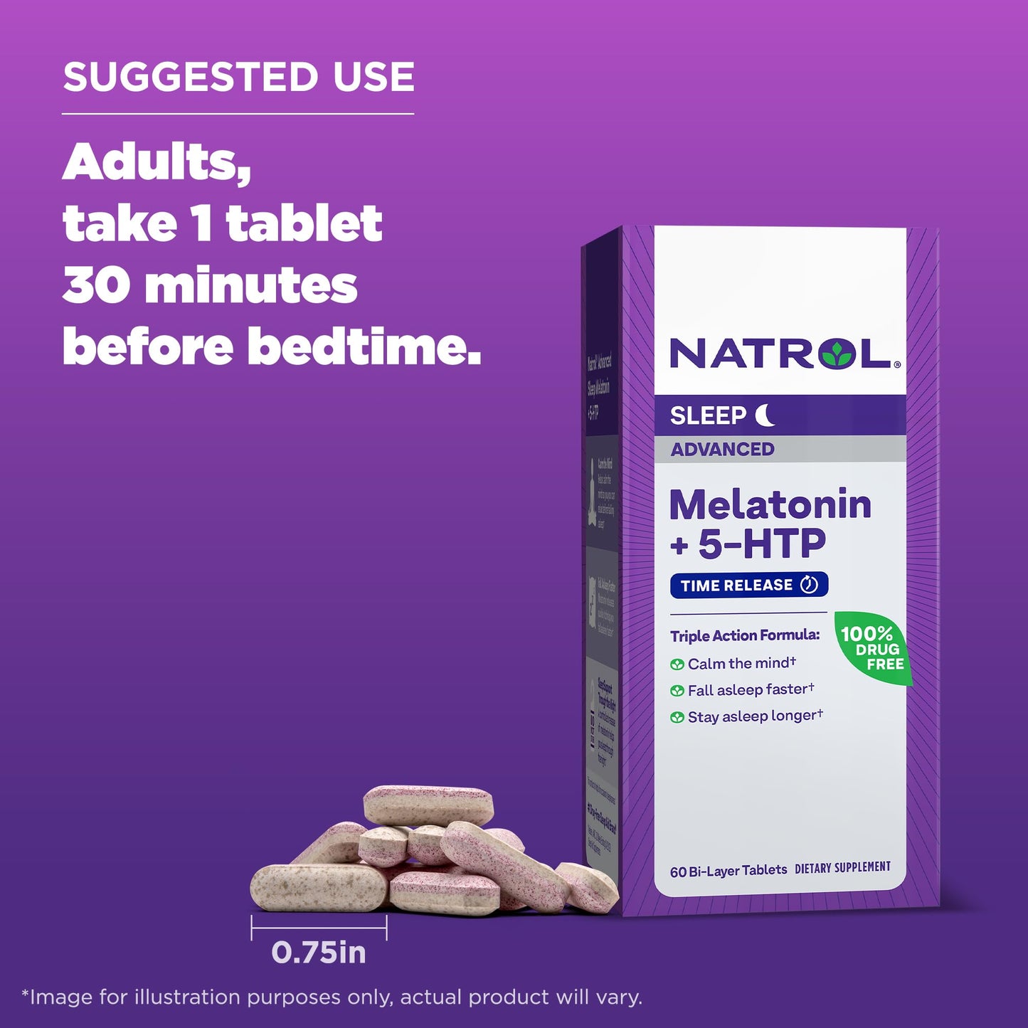 Pre-Order | Arrives in 5–10 Days – Natrol Advanced Sleep Melatonin + 5HTP, 6mg, Calming Sleep Aid for Restful Sleep, 60 Time-Release Tablets, 60-Day Supply