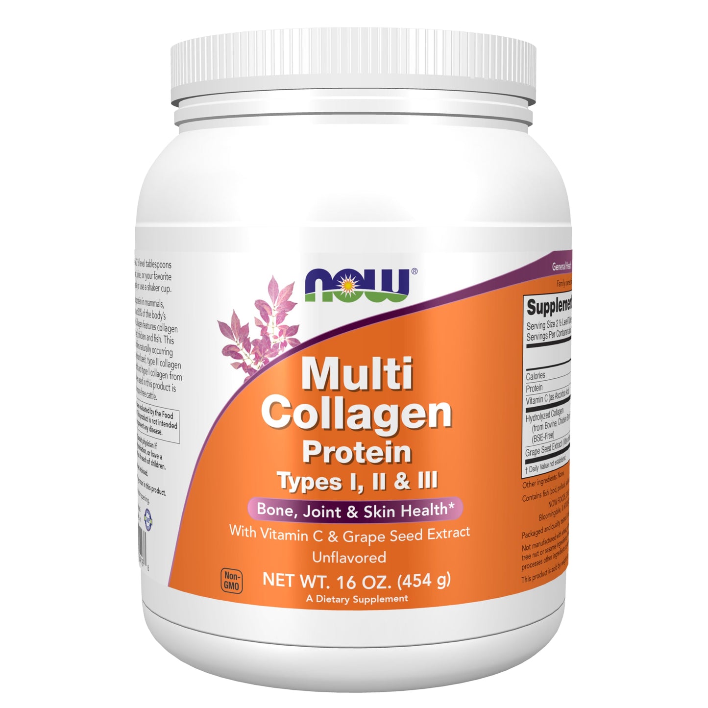 Pre-Order | Arrives in 5–10 Days – NOW Foods Supplements, Multi Collagen Protein Types I, II & III Powder, Bone, Joint, and Skin Health, 16 oz (454 g)