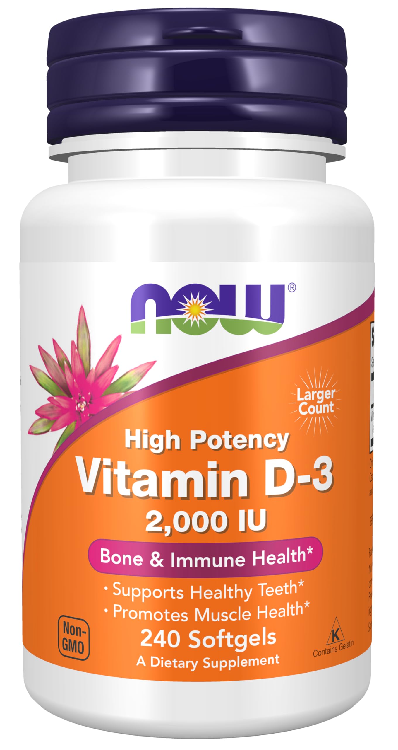 Pre-Order | Arrives in 5–10 Days – NOW Foods Supplements, Vitamin D-3 2,000 IU, High Potency, Structural Support*, 240 Softgels