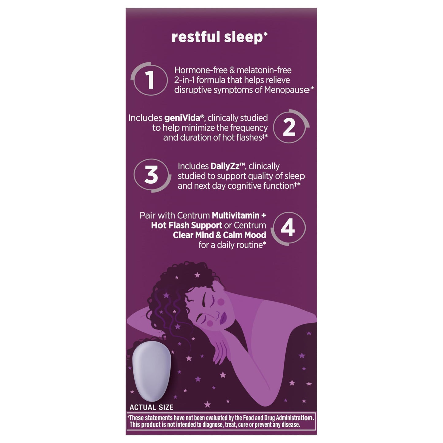 Pre-Order | Arrives in 5–10 Days – Centrum Restful Sleep Menopause Support Tablets, Supplement with Clinically Studied DailyZz and geniVida, 28 Count