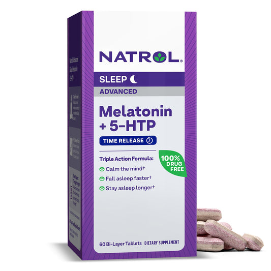 Pre-Order | Arrives in 5–10 Days – Natrol Advanced Sleep Melatonin + 5HTP, 6mg, Calming Sleep Aid for Restful Sleep, 60 Time-Release Tablets, 60-Day Supply