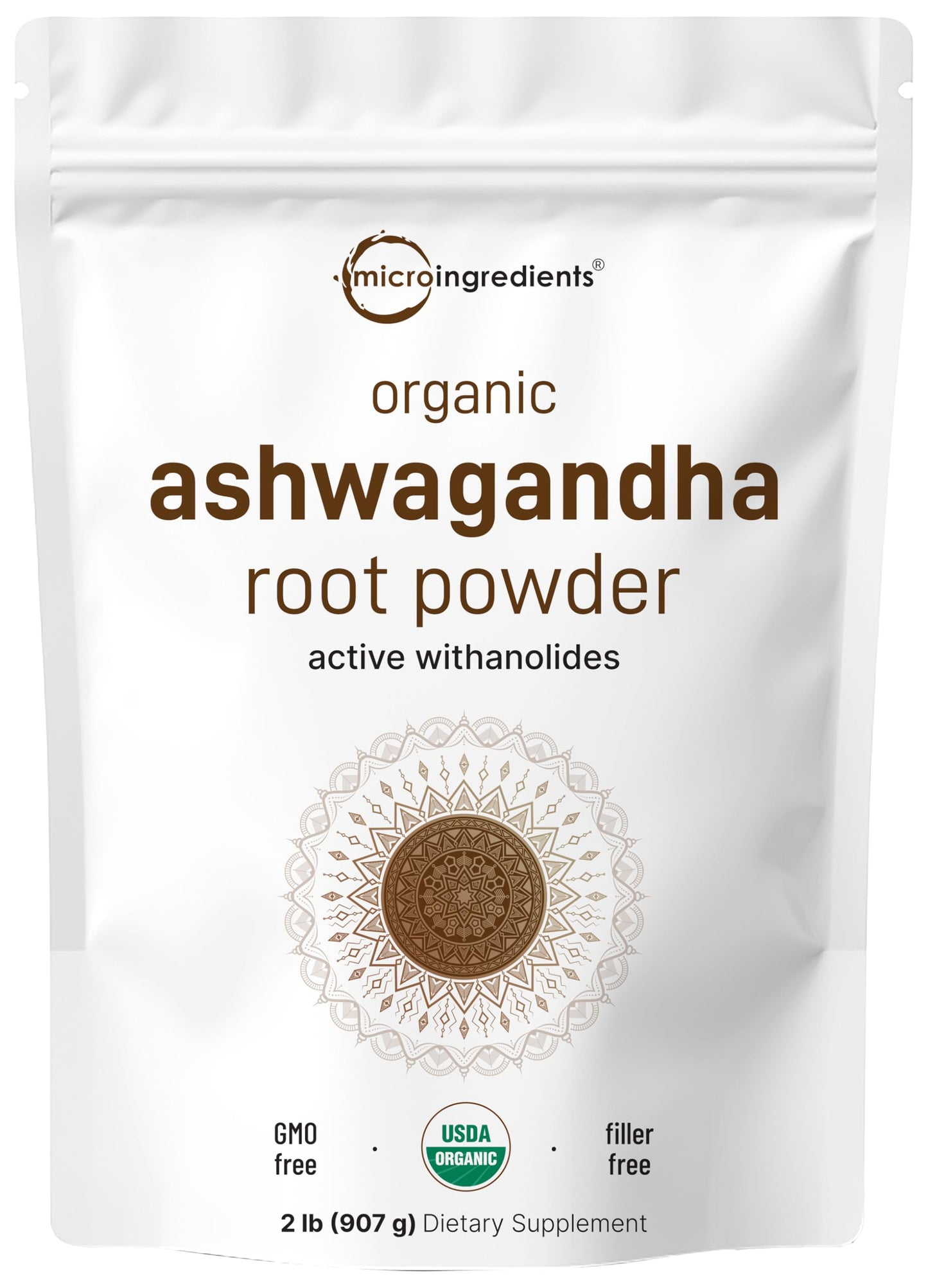 Pre-Order | Arrives in 5–10 Days – Micro Ingredients Organic Ashwagandha Root Powder | 2 Pound, No Filler, No Additives, Highly Purified | Active Withanolides, Adaptogenic Ayurvedic Herbal Supplements, No GMO, Gluten Free, India Origin