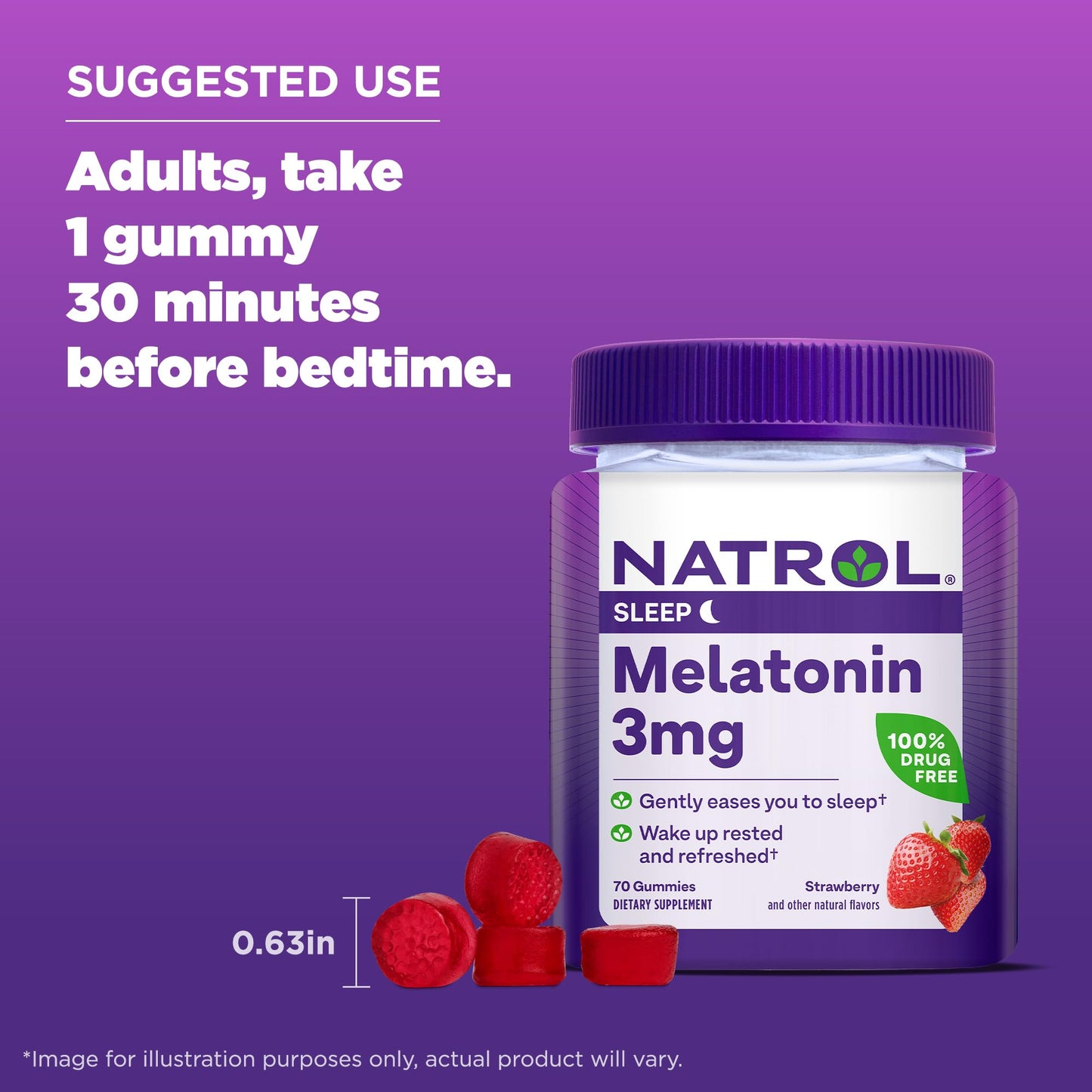 Pre-Order | Arrives in 5–10 Days – Natrol Melatonin Gummies, Sleep Support for Adults, 3 mg Melatonin Supplement for Sleeping, 70 Strawberry-Flavored Gummies, Up to a 70 Day Supply