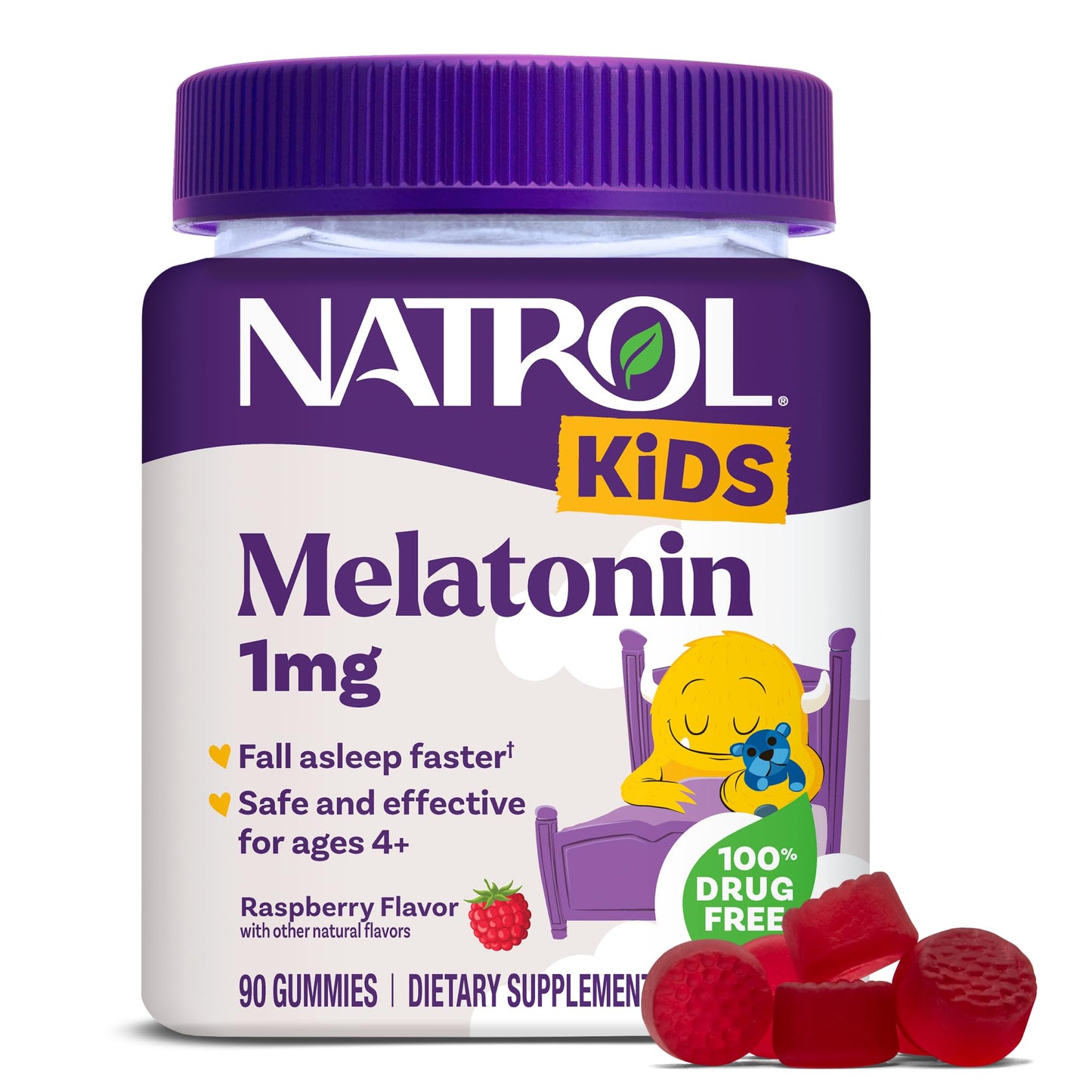 Pre-Order | Arrives in 5–10 Days – Natrol Kids Melatonin Gummies 1mg, Children's Melatonin for Restful Sleep, 90 Raspberry-Flavored Sleep Gummies, 90 Day Supply