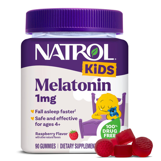 Pre-Order | Arrives in 5–10 Days – Natrol Kids Melatonin Gummies 1mg, Children's Melatonin for Restful Sleep, 90 Raspberry-Flavored Sleep Gummies, 90 Day Supply