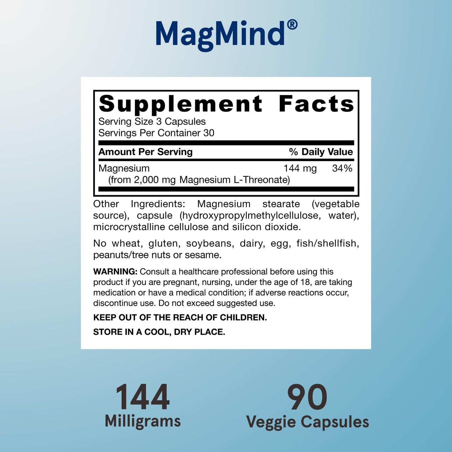 Pre-Order | Arrives in 5–10 Days – Jarrow Formulas Magnesium L-Threonate, MagMind Magtein Brain Supplements for Memory Support, 90 Veggie Capsules, Up to a 30 Day Supply