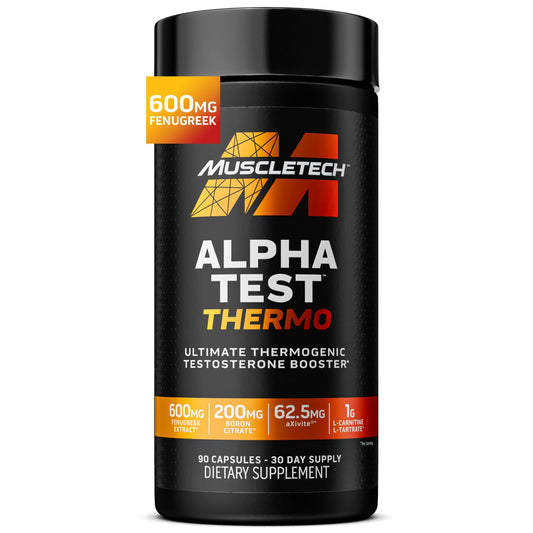Pre-Order | Arrives in 5–10 Days – MuscleTech Thermogenic Testosterone Booster for Men, AlphaTest Thermo - T-Boost Mens Supplement with Tribulus Terrestris - Male Gym Workout Supplements for Muscle Growth, Stamina & Energy - 90 Pills
