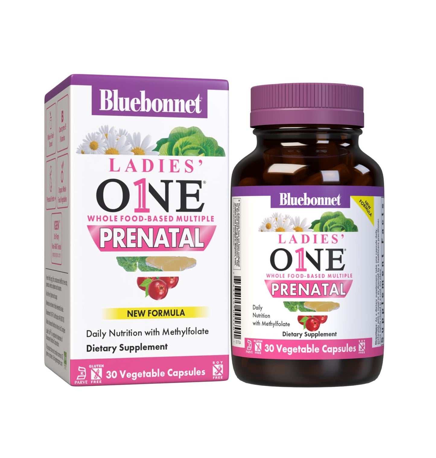 Pre-Order | Arrives in 5–10 Days – BlueBonnet Nutrition Ladies’ One Prenatal Whole Food-Based Multiple, Daily Nutrition*, Prenatal & Postnatal Health*, Non-GMO, Kosher, Gluten-Free, Soy-Free, 30 Vegetable Capsules, 30 Servings