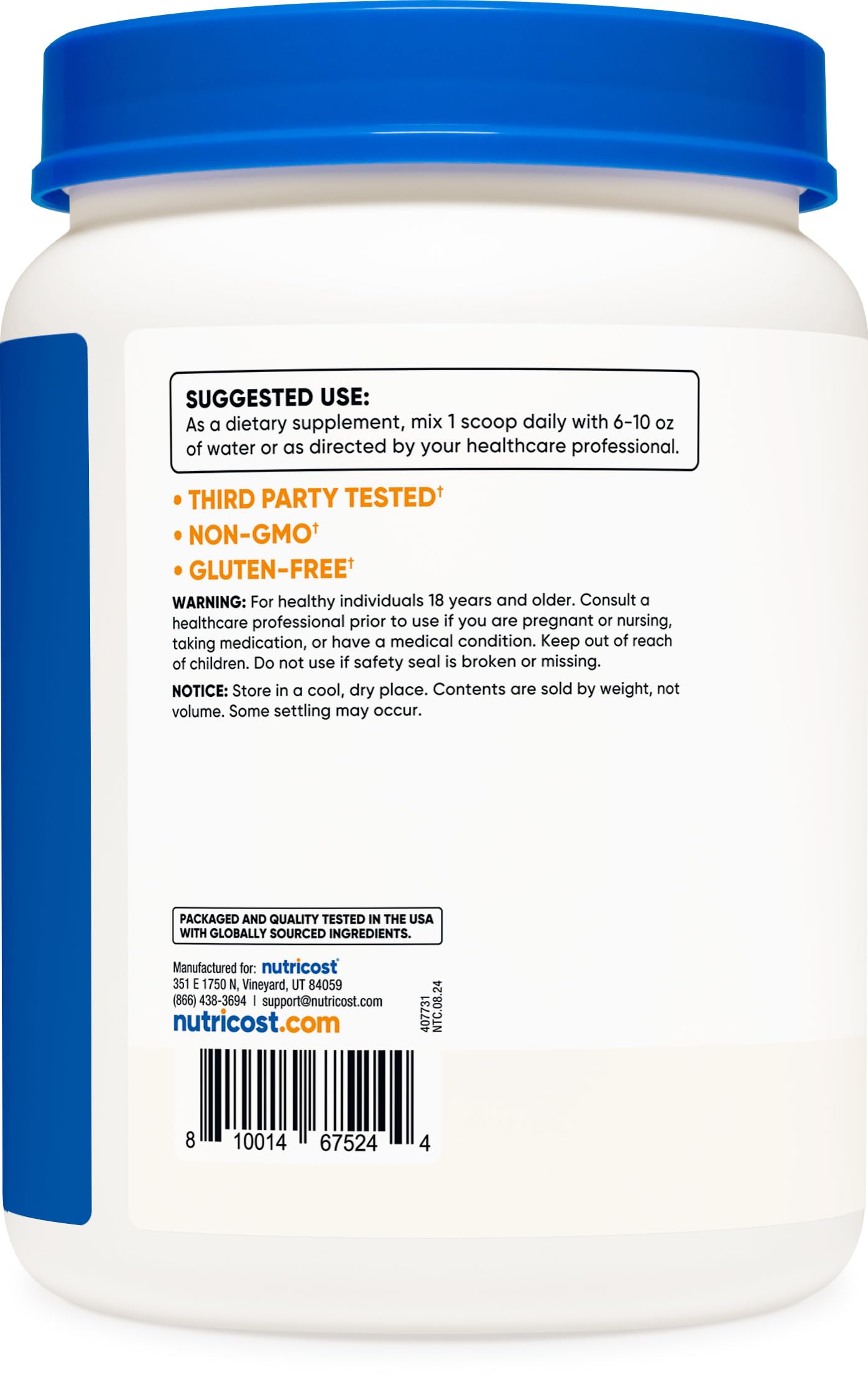 Pre-Order | Arrives in 5–10 Days – 
Nutricost L-Glutamine Powder 1 KG - Unflavored, Non-GMO, Gluten Free