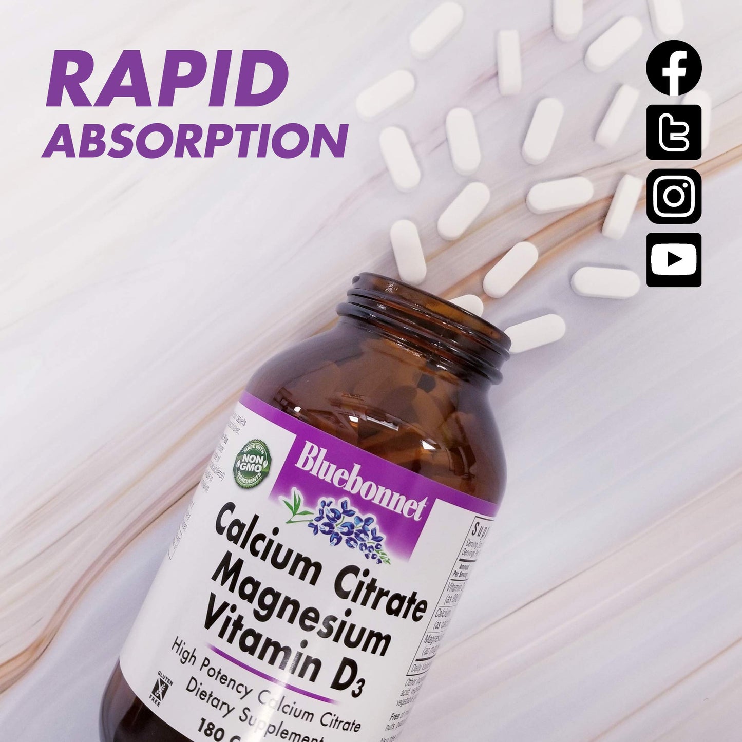 Pre-Order | Arrives in 5–10 Days – Bluebonnet Nutrition Calcium Citrate Magnesium Plus Vitamin D3 Caplets, Bone Health & Muscle Relaxation, Non GMO, Gluten, Soy & Milk Free, Kosher, White, 90 Count