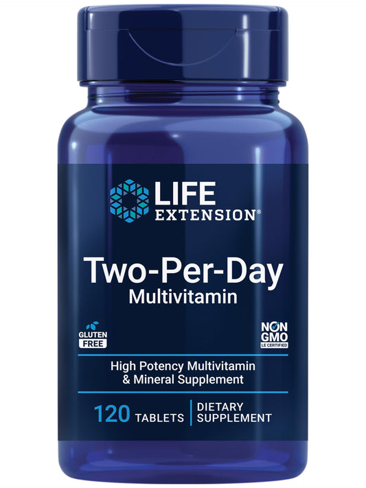 Pre-Order | Arrives in 5–10 Days – Life Extension Two-Per-Day High Potency Multi-Vitamin & Mineral Supplement - Vitamins, Minerals, Plant Extracts, Quercetin, 5-MTHF Folate & More - Gluten-Free - Non-GMO - 120 Tablets