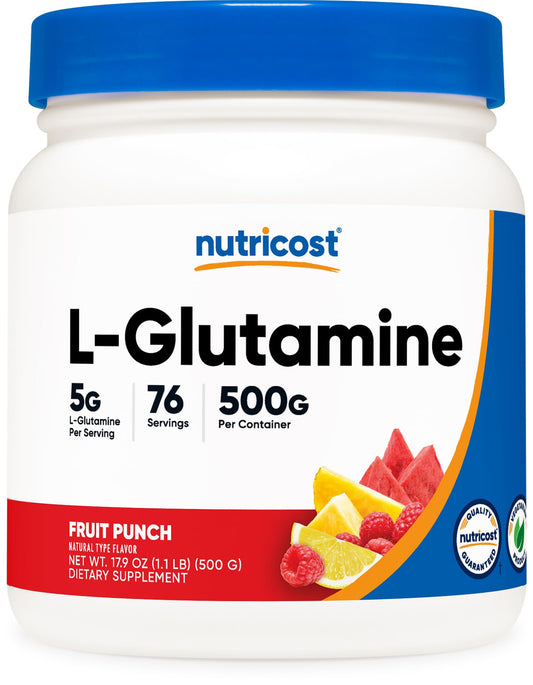 Pre-Order | Arrives in 5–10 Days – 
Nutricost L-Glutamine Powder 500 Grams (Fruit Punch)