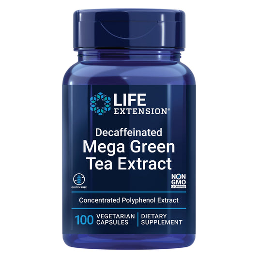 Pre-Order | Arrives in 5–10 Days – Life Extension Decaffeinated Mega Green Tea Extract – Polyphenol-Rich, Cell Health, Heart Health, Brain Health, Antioxidant Protection – Non-GMO, Gluten-Free, Vegetarian – 100 Capsules