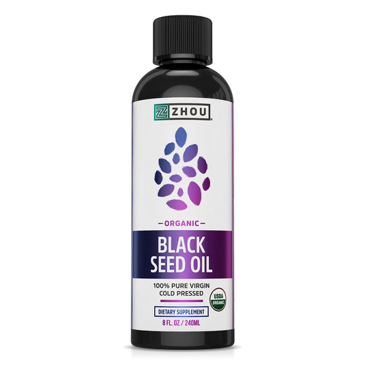 Pre-Order | Arrives in 5–10 Days – Zhou Organic Black Seed Oil - Black Cumin Seed Oil Cold Pressed, Nigella Sativa, Pure Unrefined Blackseed Liquid, Premium Supplement for Health with Thymoquinone, Omega 3 6 9 - 8 Fl Oz (Pack of 1)