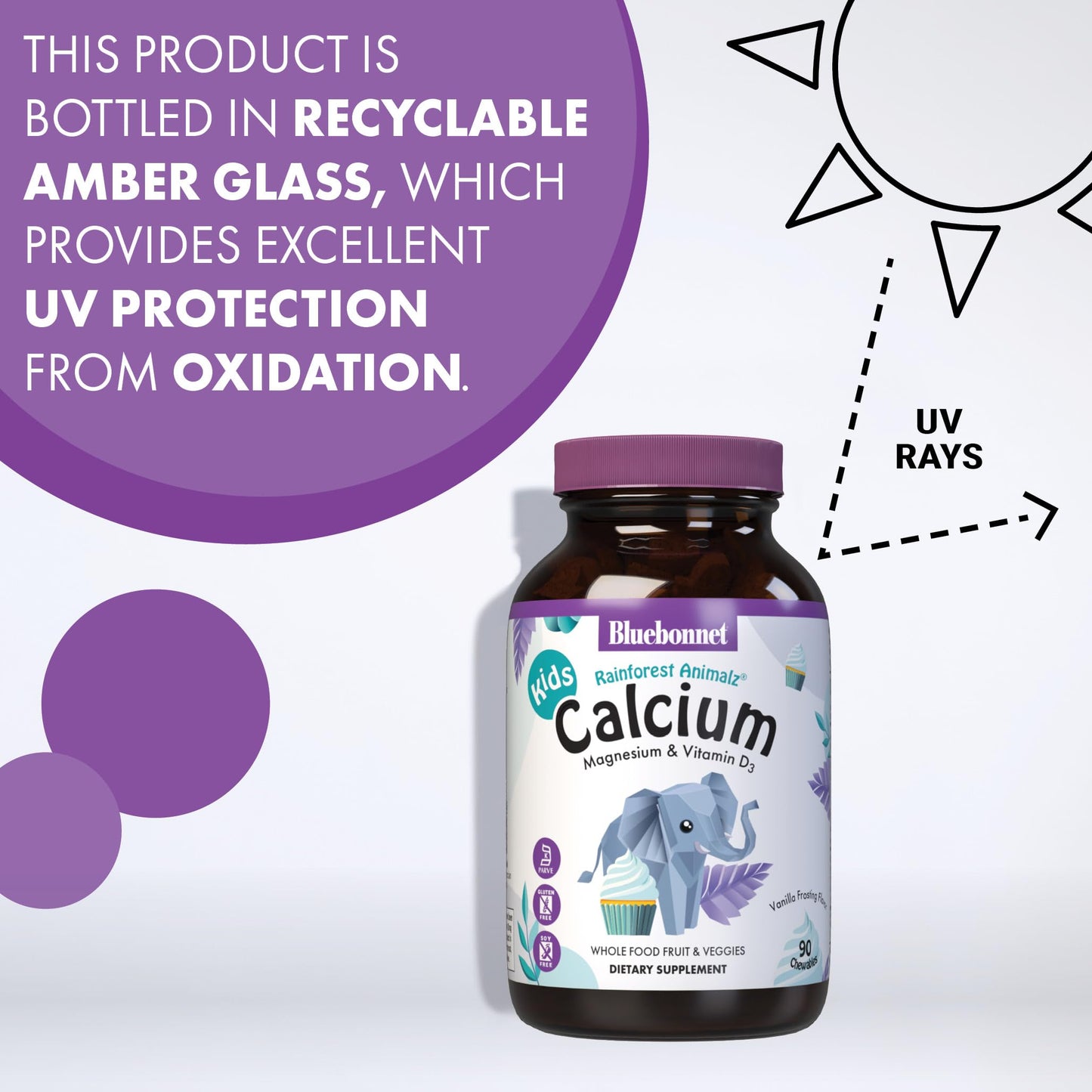 Pre-Order | Arrives in 5–10 Days – BlueBonnet Super Earth Rainforest Animalz Calcium Magnesium And Vitamin D3 Chews, Natural Vanilla Frosting, White, 90 Count