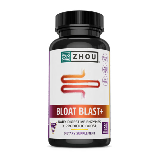 Pre-Order | Arrives in 5–10 Days – Zhou Nutrition Bloat Blast+ - Digestive Support Supplement for Women & Men, Digestive Enzymes with Probiotics for Gut Health - 30 Veggie Capsules