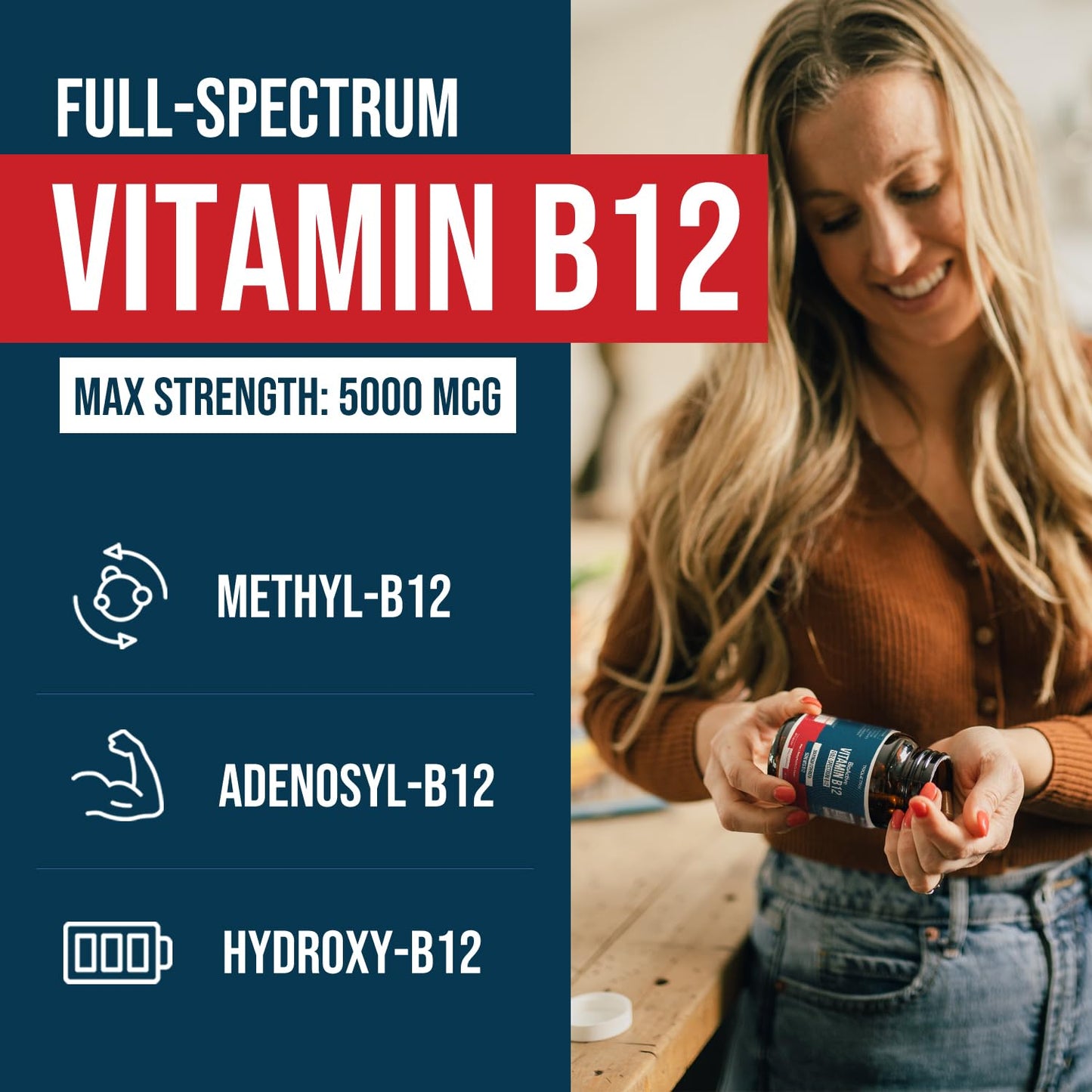 Pre-Order | Arrives in 5–10 Days – 
BioActive Vitamin B12 - 5000 mcg, Contains 3 BioActive Forms B12 Plus Methylfolate Cofactor - Methyl B12, Adenosyl B12 & Hydroxy B12 | Supports Energy, Metabolism & Mood | Vegan, Non-GMO (60 Servings)
