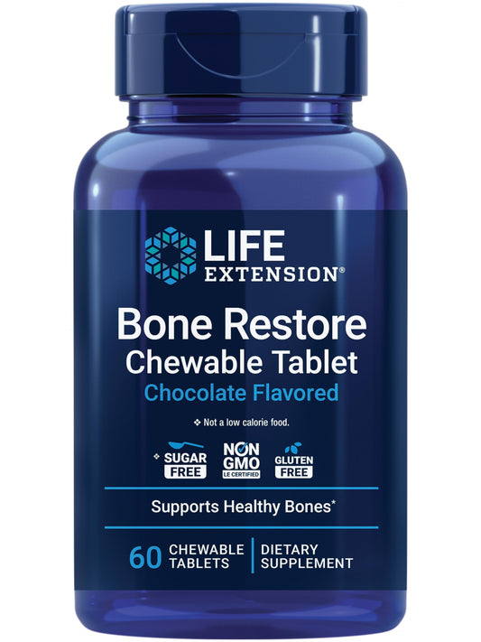 Pre-Order | Arrives in 5–10 Days – Life Extension Bone Restore Calcium Supplement Chewable Tablets, Bone Health Supplement, Calcium, Vitamin D, Minerals, Gluten Free, Non-GMO, 60 Tablets