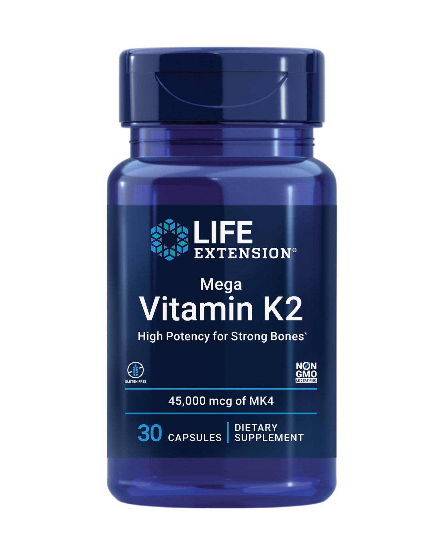 Pre-Order | Arrives in 5–10 Days – Life Extension Mega Vitamin K2 High Potency for Strong Bones, clinically Studied 45 mg K2 Dosage, Promotes Healthy Bone Density, Gluten-Free, Non-GMO, 30 Capsules