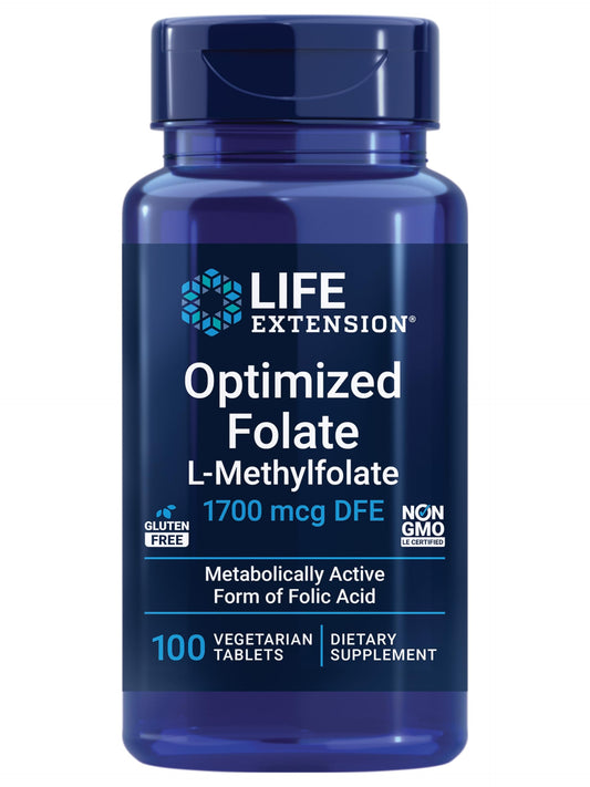 Pre-Order | Arrives in 5–10 Days – Life Extension Optimized Folate – L-methylfolate – Heart & Brain Support, Healthy Homocysteine Levels – Non-GMO, Gluten-Free, Vegetarian – 1700 mcg DFE, 100 Vegetarian Tablets