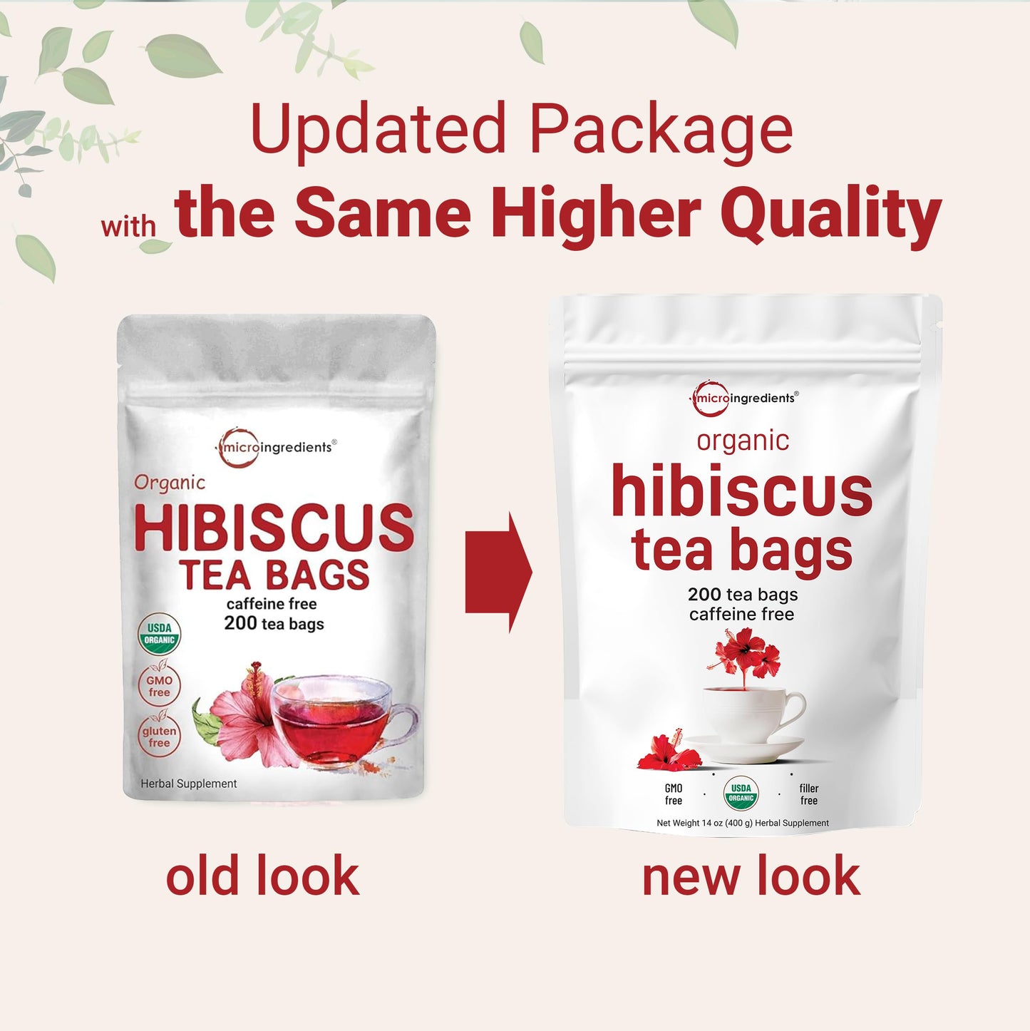 Pre-Order | Arrives in 5–10 Days – Organic Hibiscus Tea Bags, 200 Count | Premium Source from Hibiscus Flowers | Caffeine Free Herbal Tea | Eco-Friendly Hemp Paper Tea Bags | Non-GMO, No Sugar