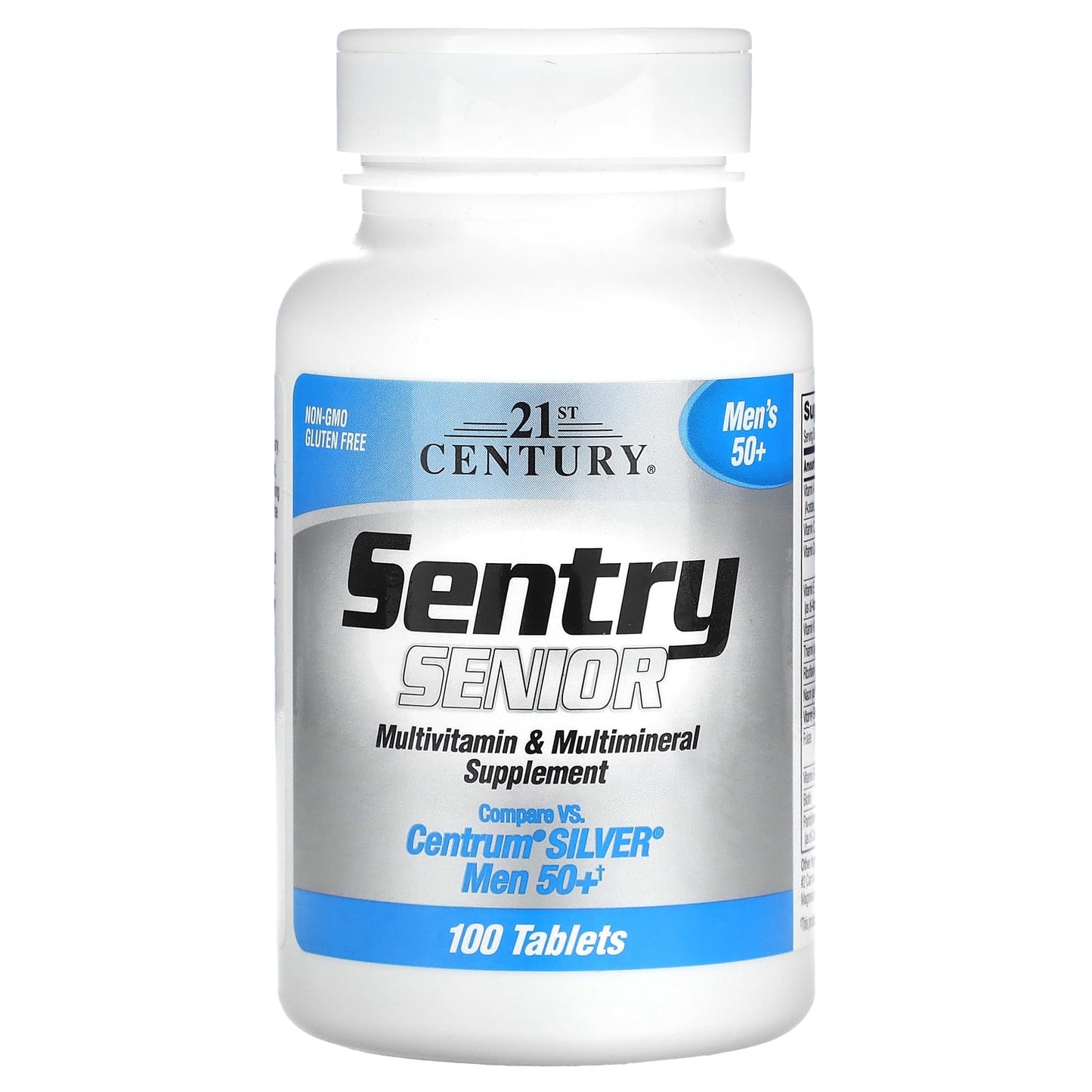 Pre-Order | Arrives in 5–10 Days – 21st Century Sentry Senior Men 50Plus Tablets, White Unscented 100 Count