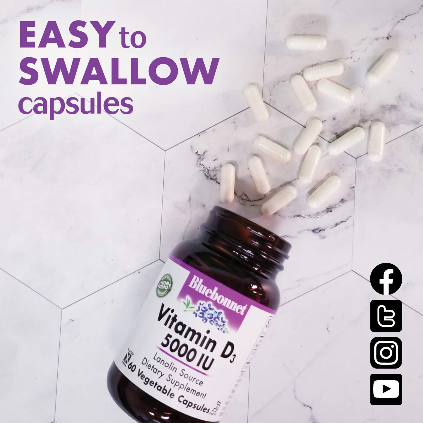 Pre-Order | Arrives in 5–10 Days – BlueBonnet Nutrition Vitamin D3 400 IU Vegetable Capsule, Aids in Muscle and Skeletal Growth, Cholecalciferol from Lanolin, Non GMO, Gluten Free, Soy Free, Milk Free, Kosher, 180 Count