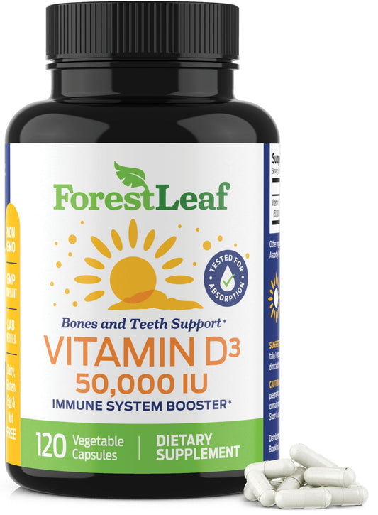 Pre-Order | Arrives in 5–10 Days – ForestLeaf Vitamin D3 50,000 IU | VIT D - VIT D3 Vitamin D Supplement for Women and Men | Bone Health, Teeth, Immune Support | Easy to Swallow Pills | High Potency WEEKLY Dose, 2-Year Supply, 120 Caps