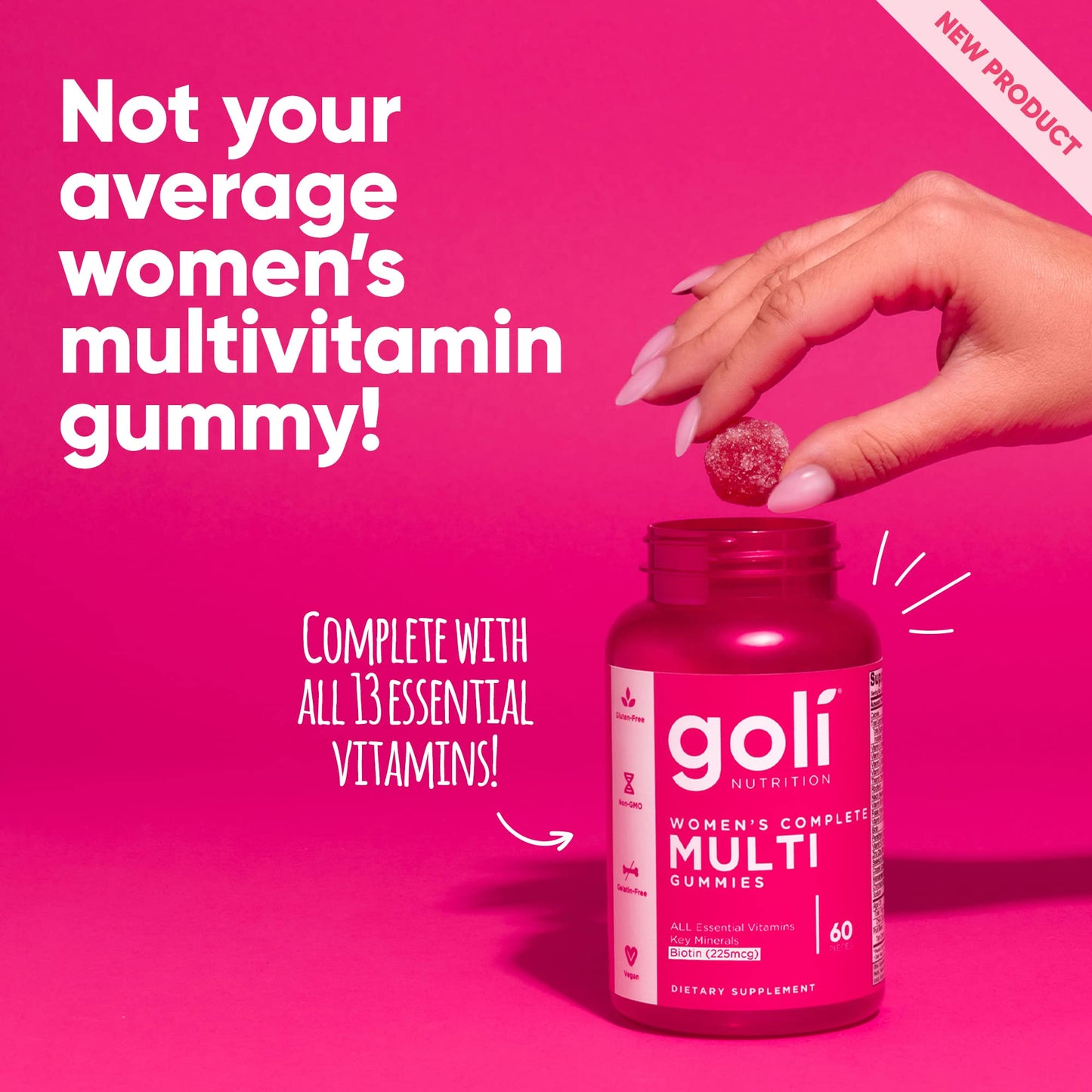 Pre-Order | Arrives in 5–10 Days – 
Goli Women’s Multivitamin Gummies - 60 Count - All 13 Essential Vitamins, and Key Minerals - Kosher, Gluten-Free, Vegan, and Non-GMO.