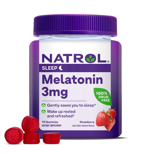 Pre-Order | Arrives in 5–10 Days – Natrol Melatonin Gummies, Sleep Support for Adults, 3 mg Melatonin Supplement for Sleeping, 70 Strawberry-Flavored Gummies, Up to a 70 Day Supply