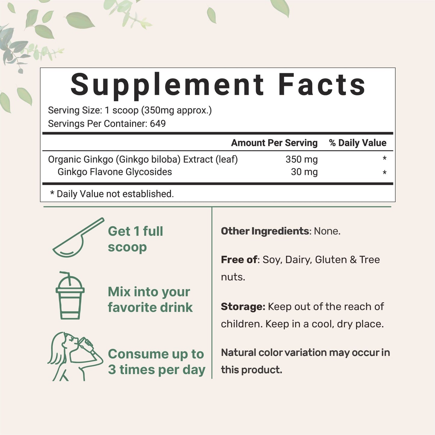 Pre-Order | Arrives in 5–10 Days – Micro Ingredients Raw Organic Ginkgo Biloba Powder, 8 Ounce (18 Months Supply), Filler Free, Supports Brain Function and Mental Alertness, No GMOs and Vegan Friendly