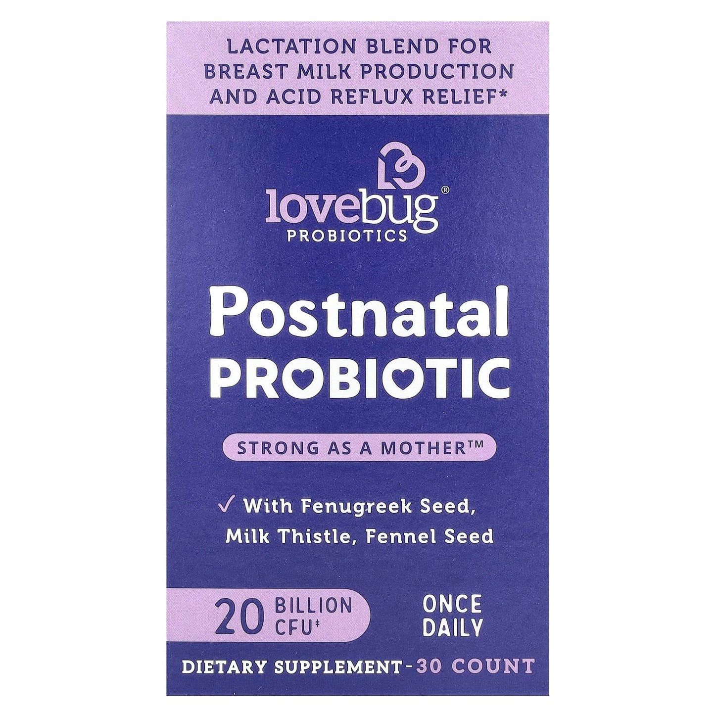 Pre-Order | Arrives in 5–10 Days – LoveBug Probiotics
Postnatal Probiotic, 20 Billion CFU, 30 Count