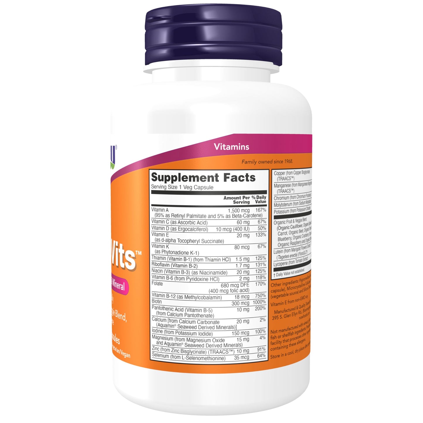 Pre-Order | Arrives in 5–10 Days – NOW Foods Supplements, Daily Vits™ with Fruit & Veggie Blend, Lutein and Lycopene, 120 Veg Capsules