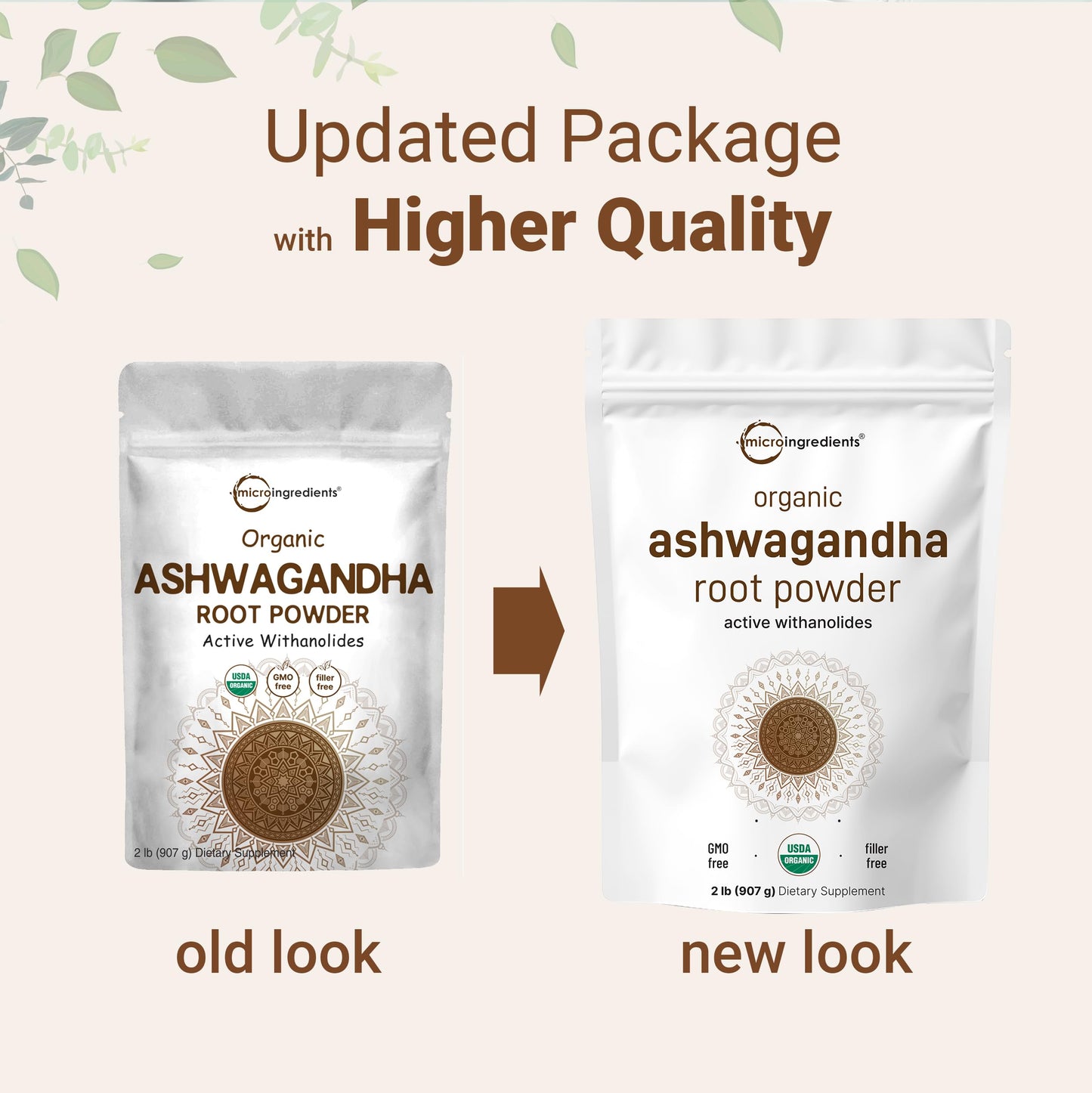 Pre-Order | Arrives in 5–10 Days – Micro Ingredients Organic Ashwagandha Root Powder | 2 Pound, No Filler, No Additives, Highly Purified | Active Withanolides, Adaptogenic Ayurvedic Herbal Supplements, No GMO, Gluten Free, India Origin