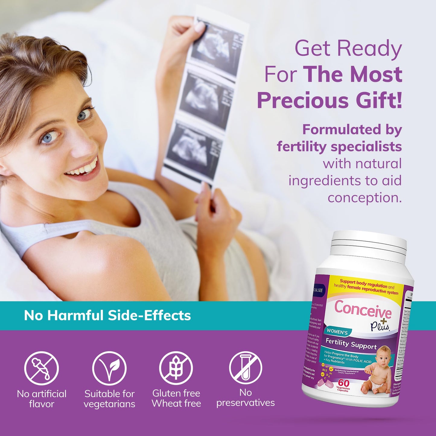 Pre-Order | Arrives in 5–10 Days – CONCEIVE PLUS Women's Fertility Support: Conception Prenatal Supplements for Her, Aids Hormonal Balance, & Regular Cycles - Folic Acid, B12, Zinc, Biotin, Non-GMO - 60 Vegetarian Soft Capsules