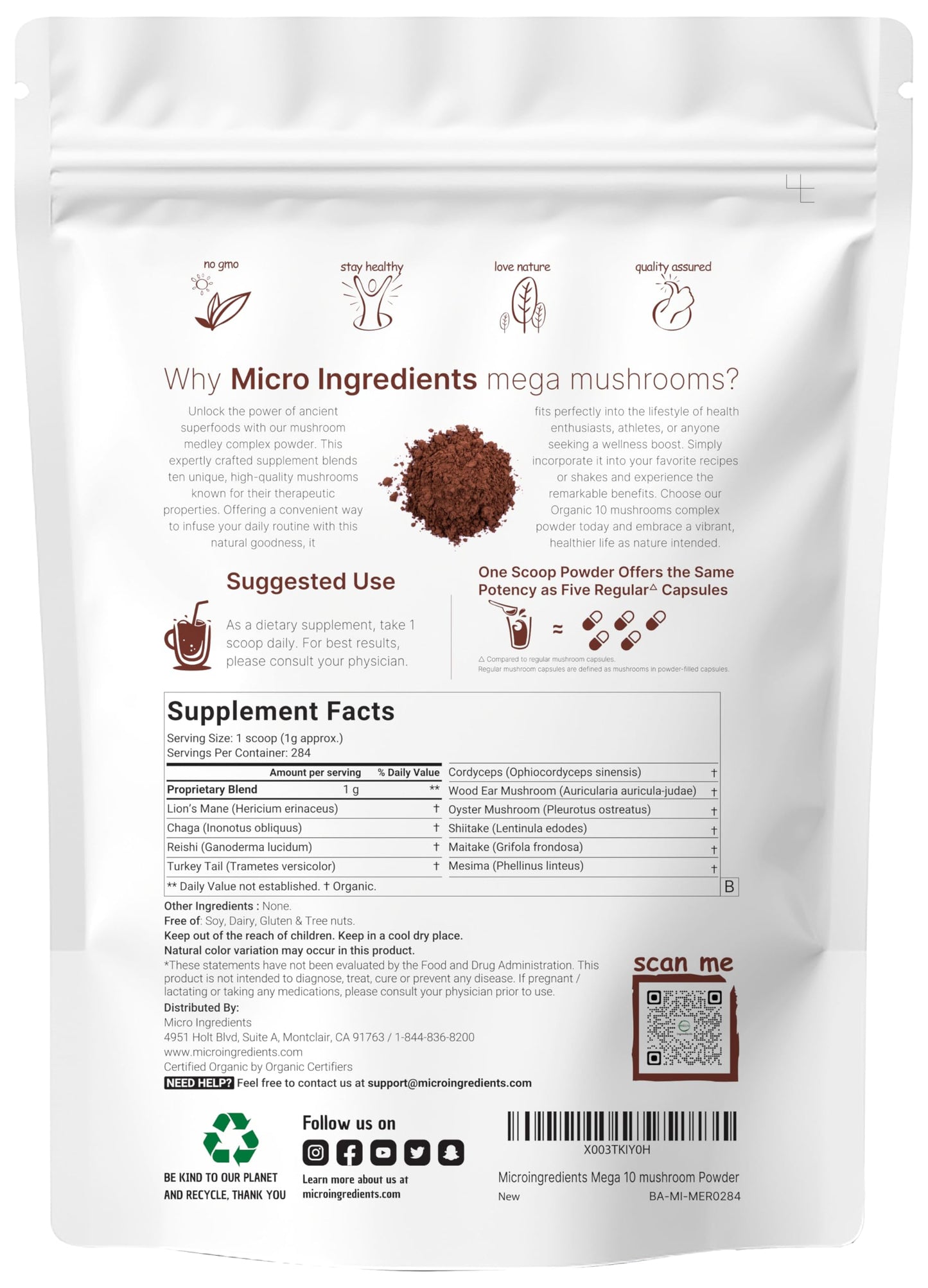 Pre-Order | Arrives in 5–10 Days – Micro Ingredients Organic Mega Mushroom 10 in 1 Complex Formula Powder for Immune System Booster, 10 Ounce (284 Days Supply), Chaga, Lions Mane, Cordyceps, Reishi & More, Filler Free, Vegan