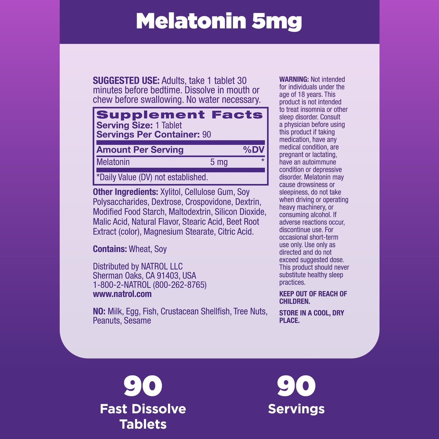 Pre-Order | Arrives in 5–10 Days – Natrol Fast Dissolve Melatonin 5 mg, Melatonin Supplements for Restful Sleep, Sleep Support for Adults, 90 Strawberry-Flavored Tablets, Up to a 90 Day Supply