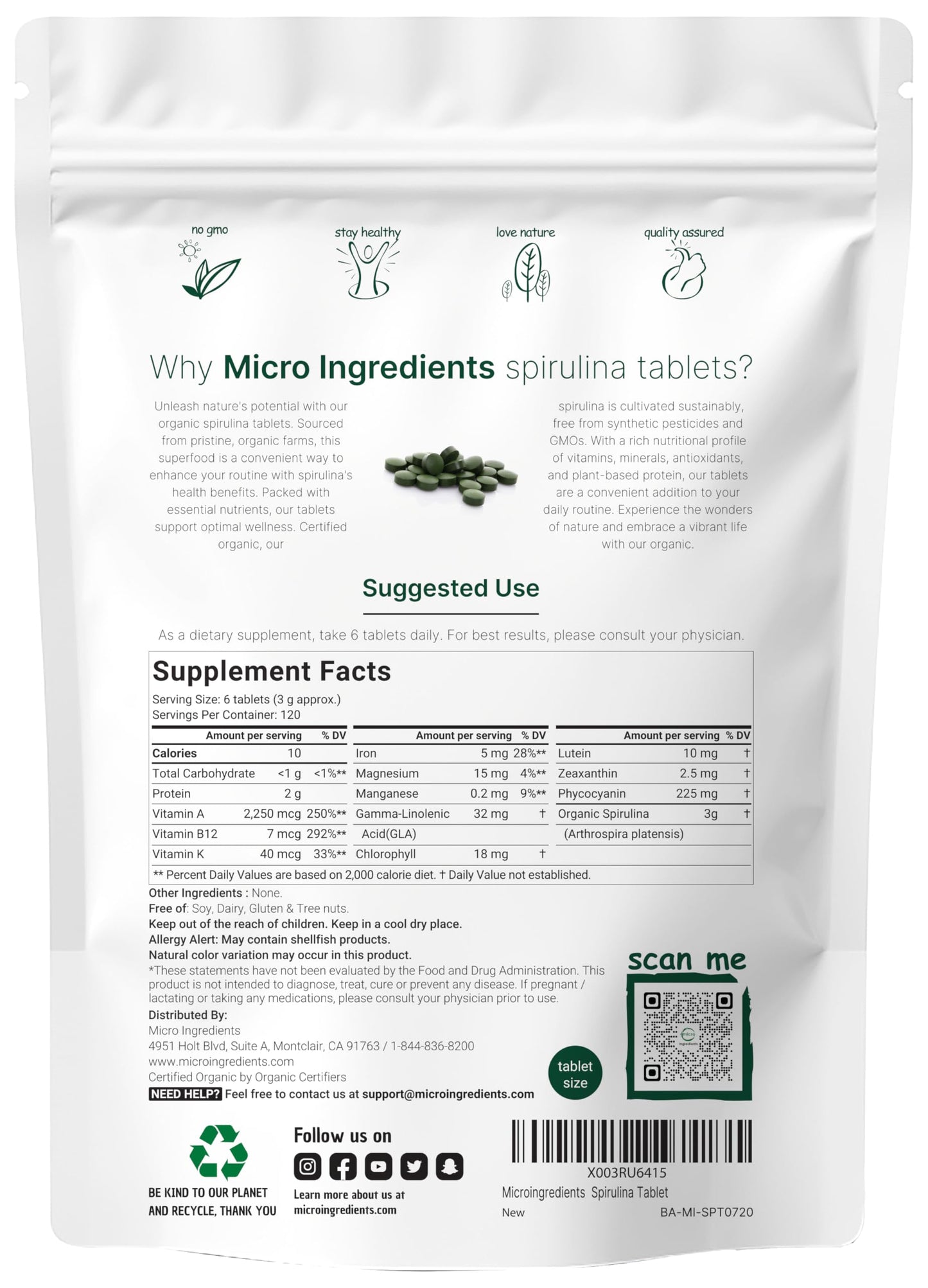 Pre-Order | Arrives in 5–10 Days – Micro Ingredients Organic Spirulina Supplement, 3000MG Per Serving, 720 Tablets (4 Month Supply), No Filler & Non-GMO, Rich in Vegan Protein, Vitamins & Prebiotics, Premium Spirulina Pills