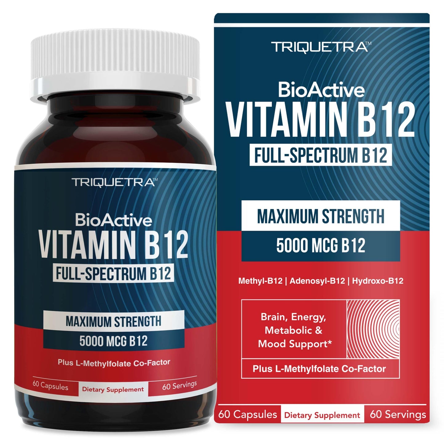 Pre-Order | Arrives in 5–10 Days – 
BioActive Vitamin B12 - 5000 mcg, Contains 3 BioActive Forms B12 Plus Methylfolate Cofactor - Methyl B12, Adenosyl B12 & Hydroxy B12 | Supports Energy, Metabolism & Mood | Vegan, Non-GMO (60 Servings)