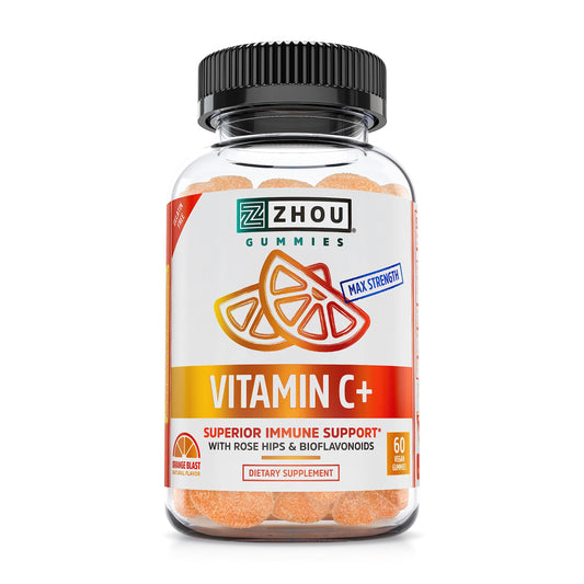 Pre-Order | Arrives in 5–10 Days – Zhou Vitamin C+ Gummies - Vitamin C Gummies for Adults and Kids, 270 mg per Gummy with Bioflavinoids and Acerola for Immune Support - 60 Vegan Gummies